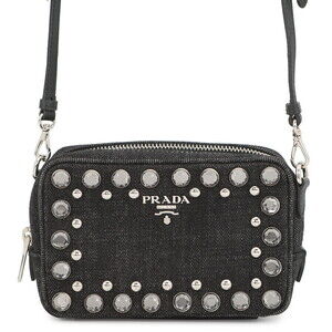 Prada shoulder bag, camera beaded studs, denim, 1N1674, pochette, black, hand...